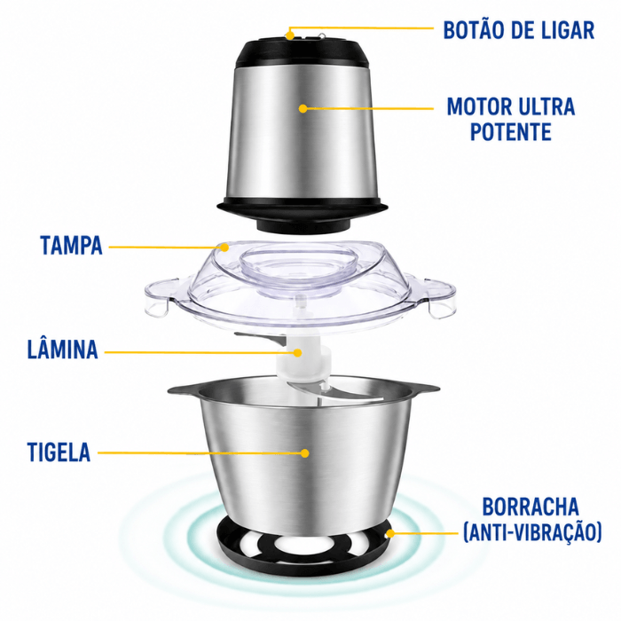 Triturador Elétrico ChefPro 2L Bivolt + Tábua de Madeira Grátis