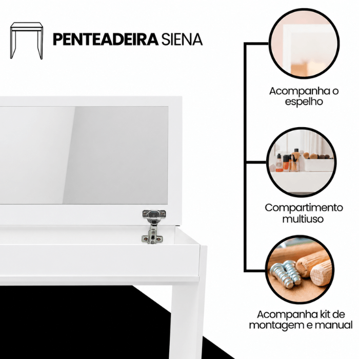 Penteadeira com Espelho e Organizador para Maquiagem.